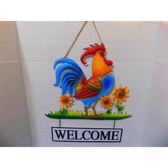 NEW Metal Welcome Rooster Chicken Wall Sign Country Decor Farmhouse Wall Art - Picture 1 of 5